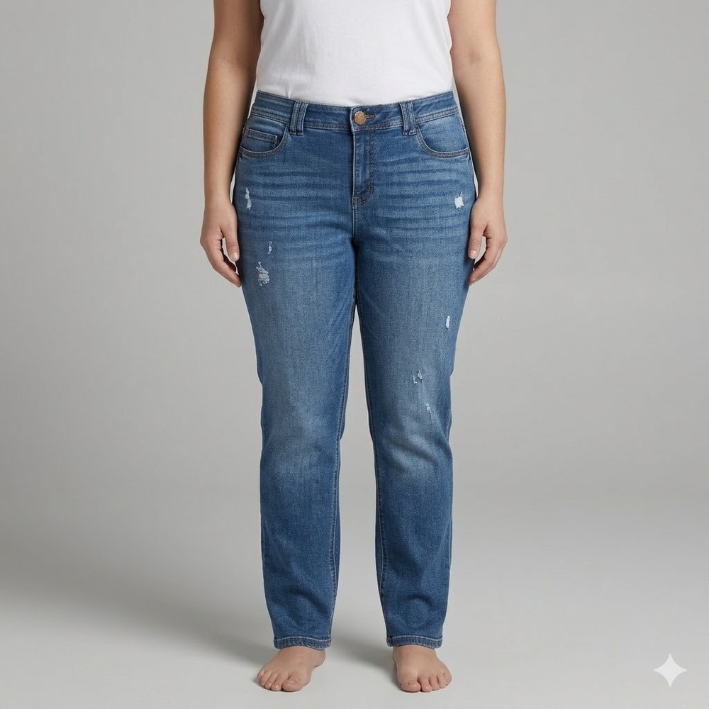 Democracy "Ab"solution Straight Leg Distressed Jeans 14 Blue‎ EUC
